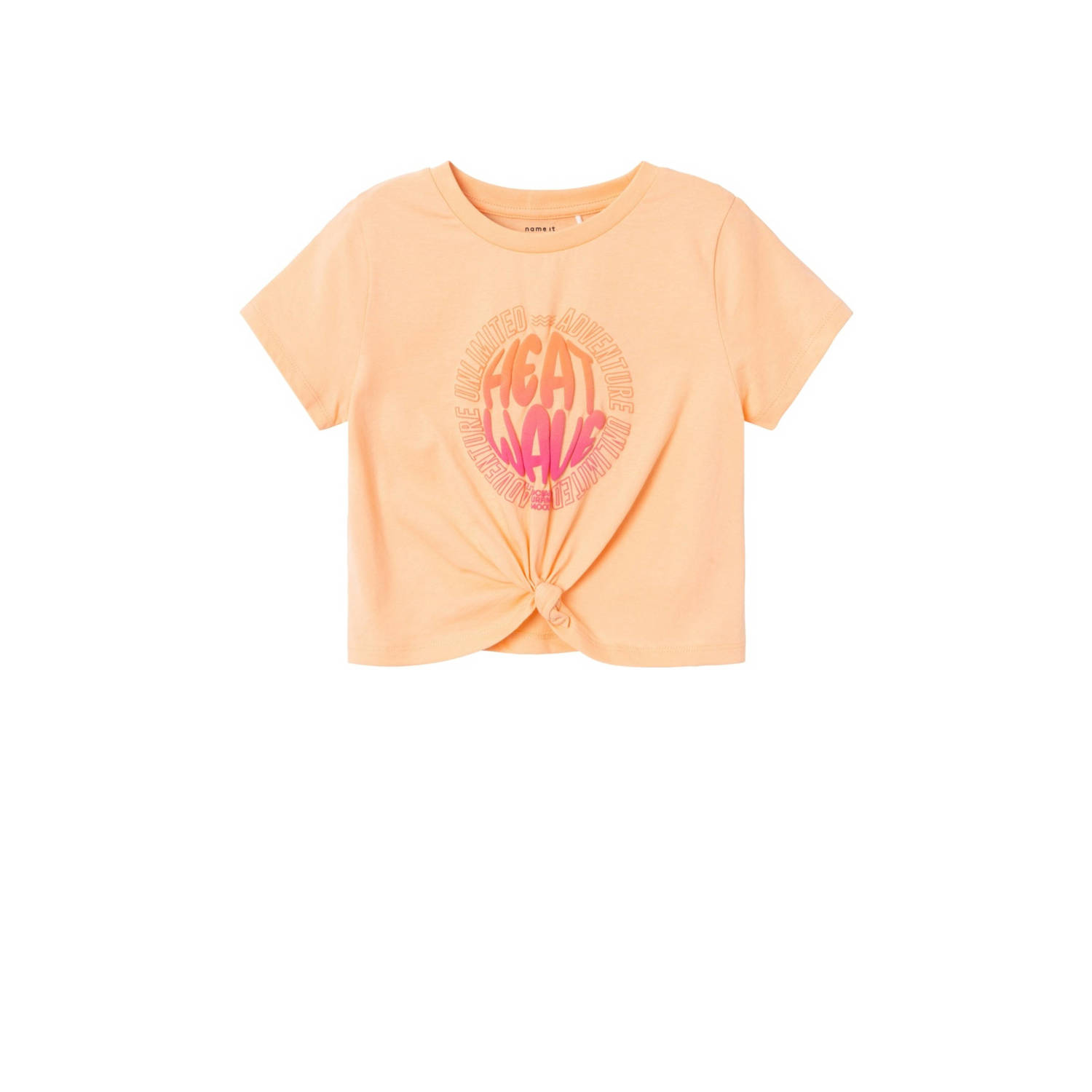 Name it KIDS T-shirt NKFJUPITA met printopdruk perzik Oranje Meisjes Katoen Ronde hals 122 128