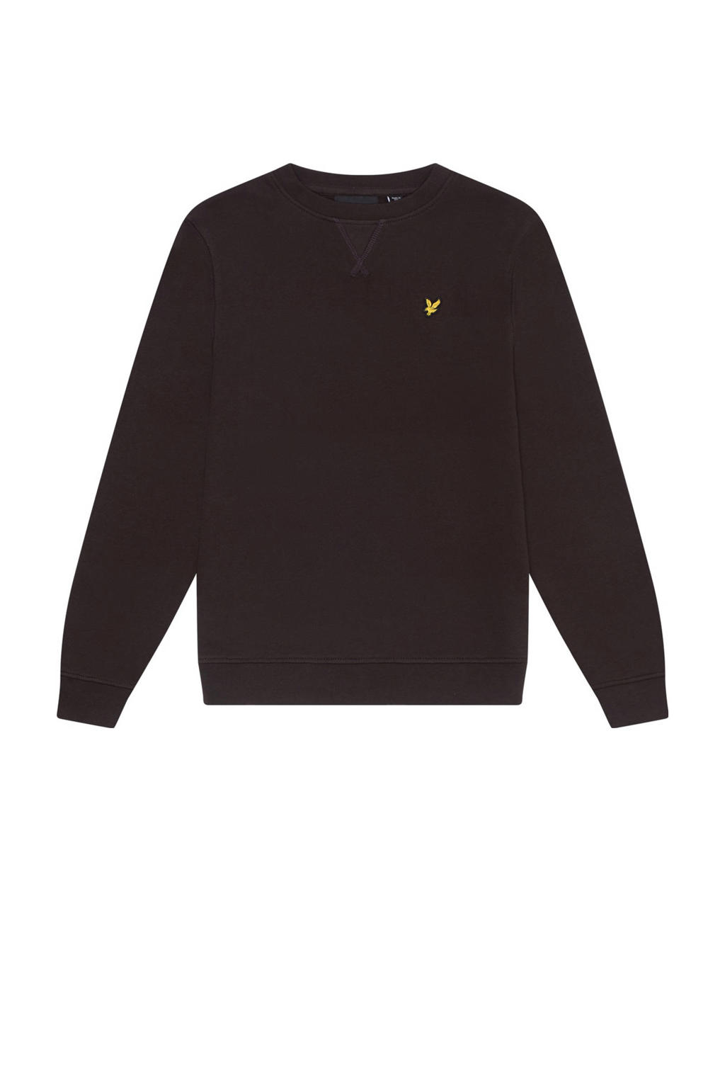 Bruine jongens Lyle & Scott sweater van katoen met effen, lange mouwen en ronde hals