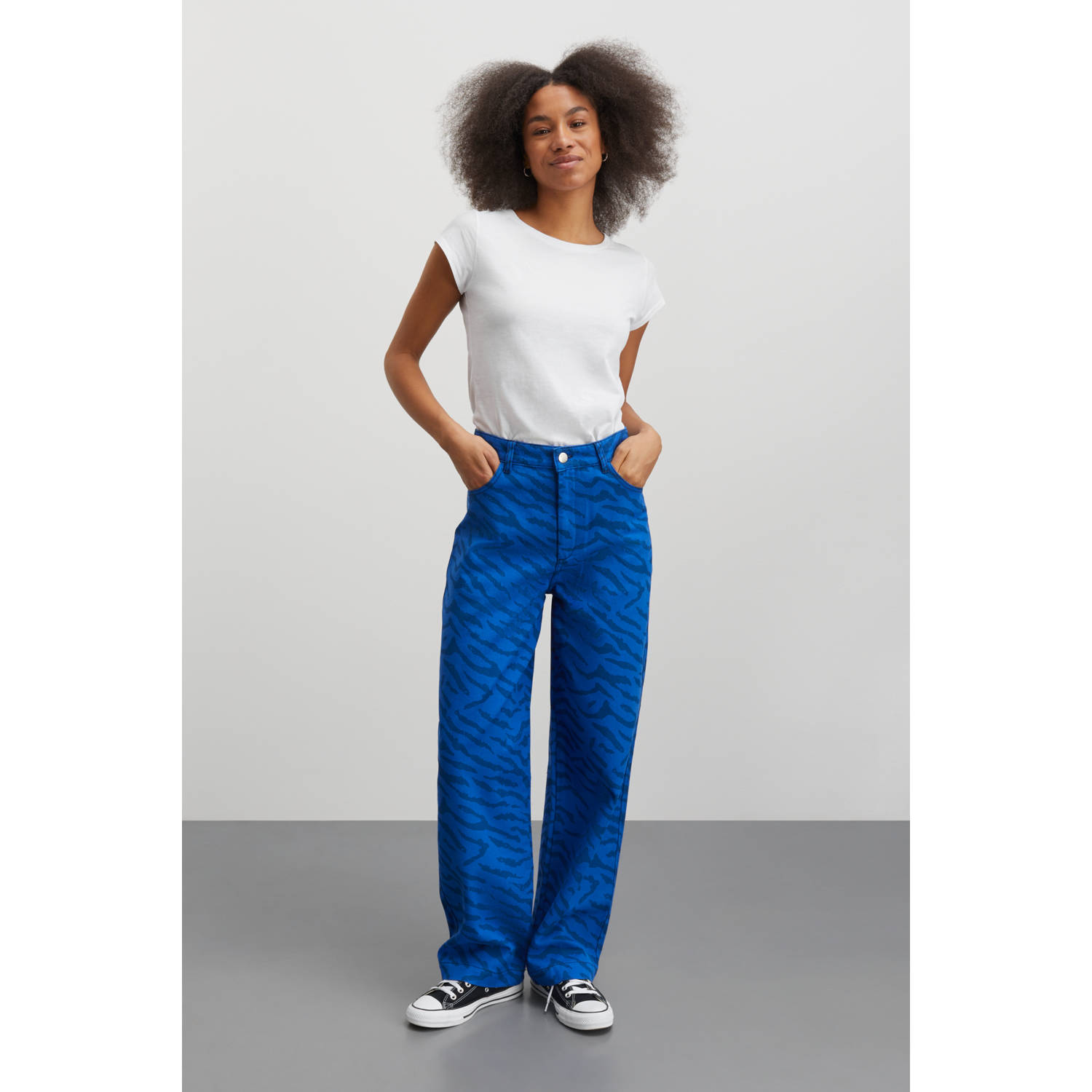 MADS NØRGAARD COPENHAGEN high waist loose jeans Sketch Denim Dearest Jeans met zebraprint blauw