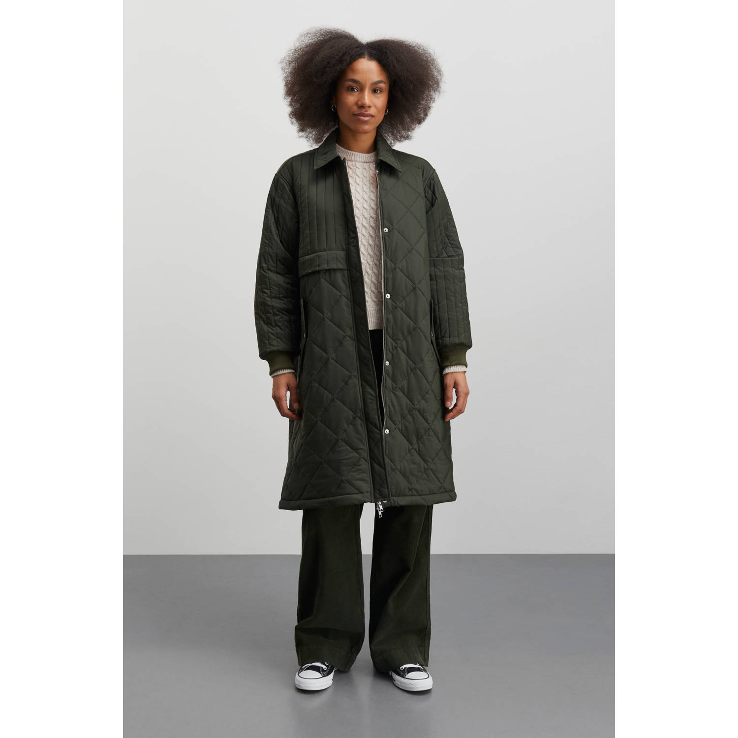 MADS NØRGAARD COPENHAGEN gewatteerde winterjas Recy Shine Clio Coat donkergroen