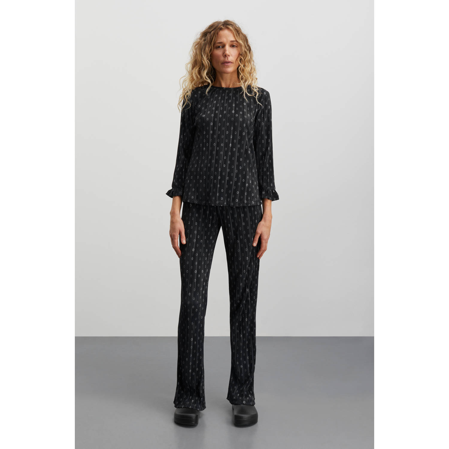 MADS NØRGAARD COPENHAGEN flared regular waist broek zwart