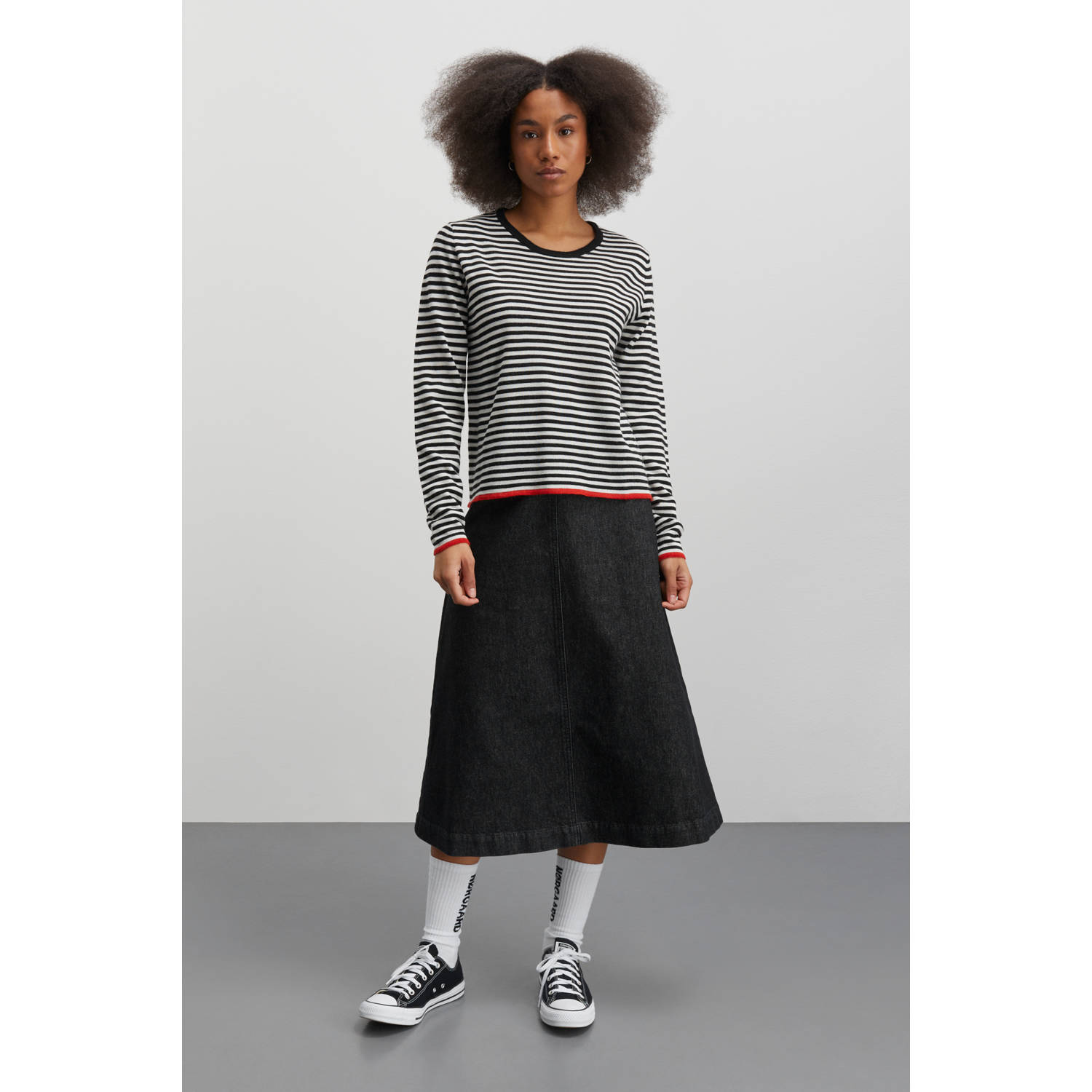 Mads Nørgaard Gestreepte Gebreide Trui Zwart Alpaca Wol Black Dames