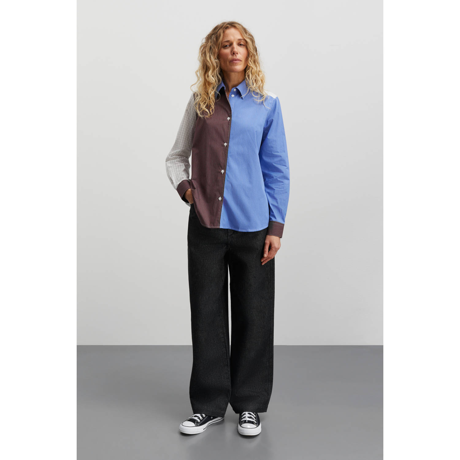 MADS NØRGAARD COPENHAGEN geruite blouse Grid Crane Shirt blauw bruin wit