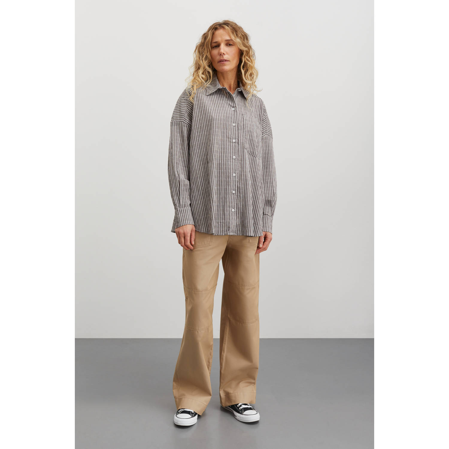 MADS NØRGAARD COPENHAGEN gestreepte blouse Crinckle Pop Nelly Shirt zwart wit