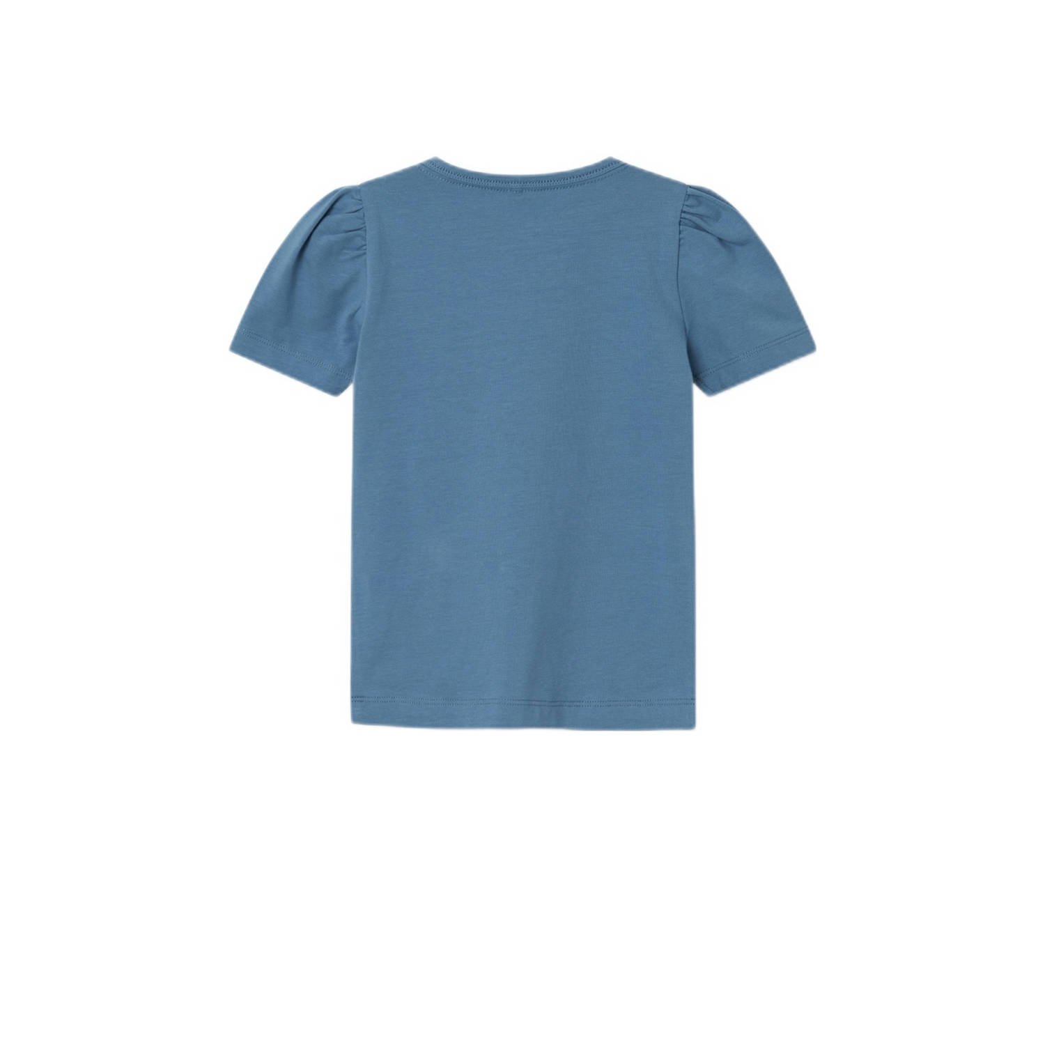 NAME IT MINI T-shirt NMFFAYE met printopdruk en glitters middenblauw