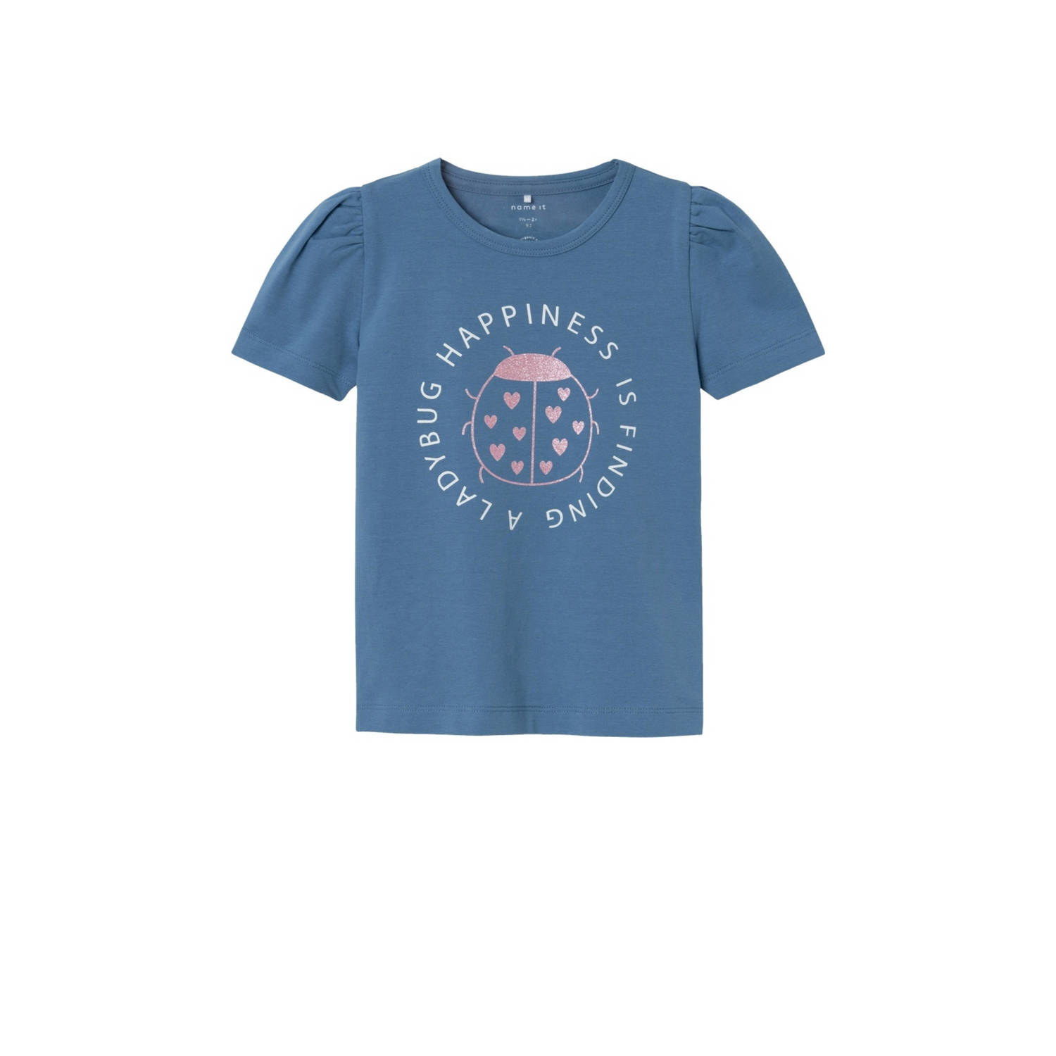 NAME IT MINI T-shirt NMFFAYE met printopdruk en glitters middenblauw