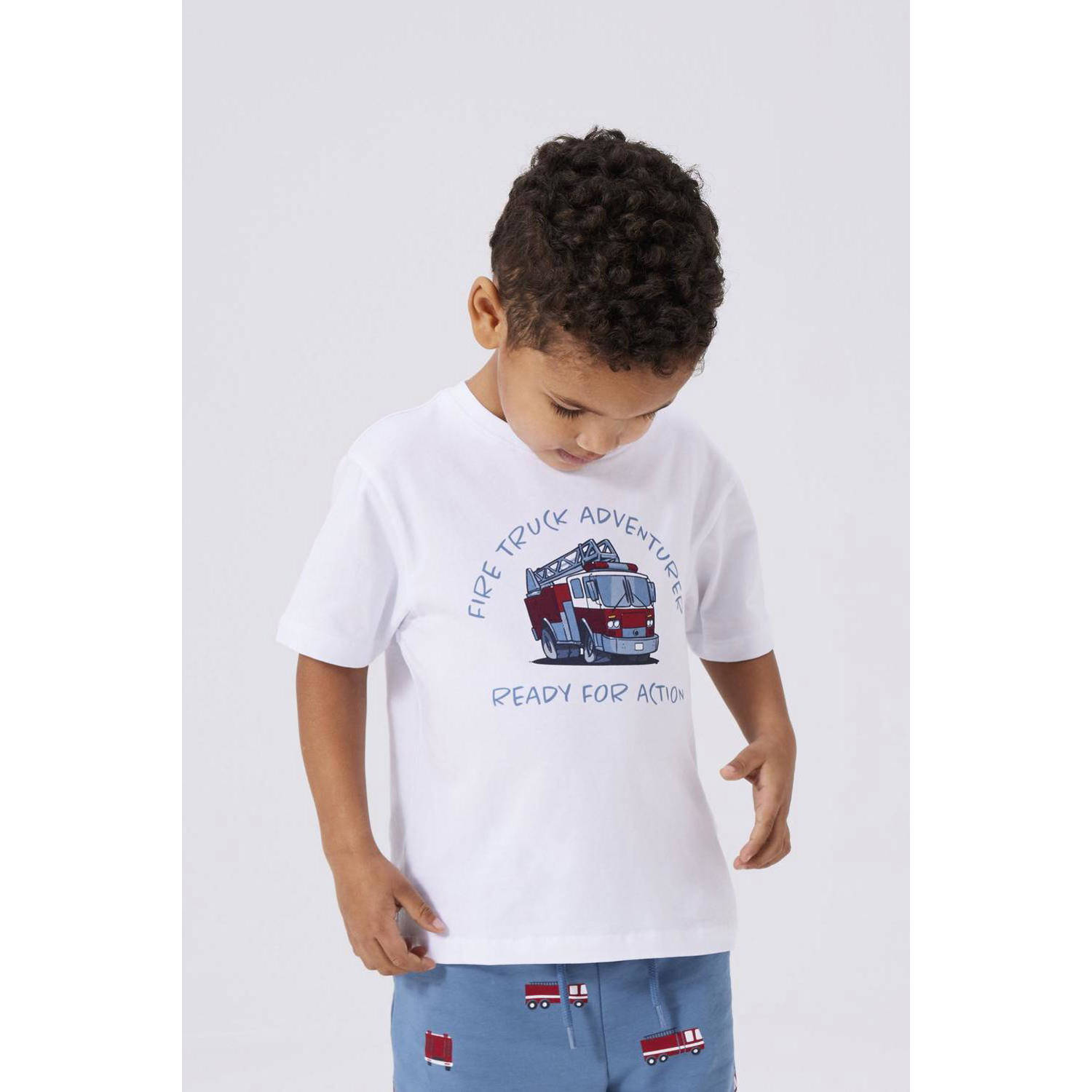 Name it MINI T-shirt NMMFIRKANO met printopdruk wit Jongens Katoen Ronde hals 122 128