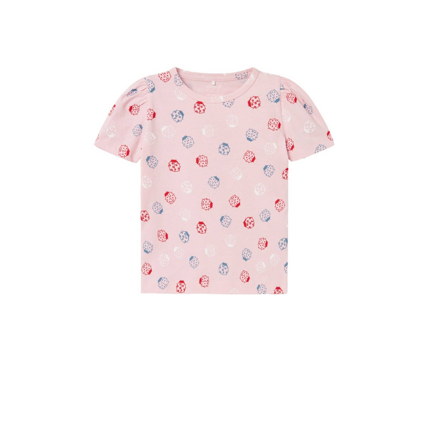 Name it MINI T-shirt NMFFAYE met all over print lichtroze Meisjes Biologisch katoen Ronde hals 122 128
