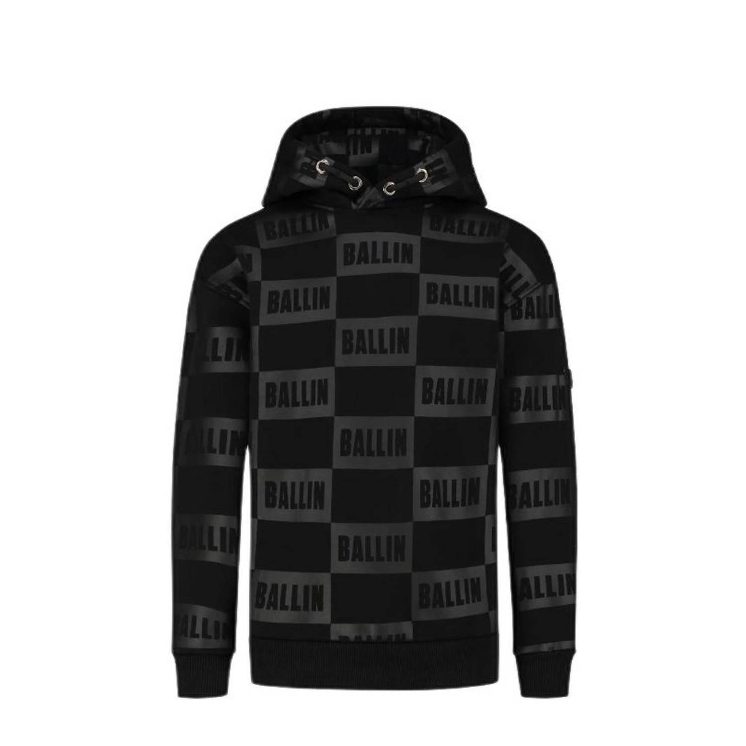 Ballin hoodie met all over print zwart donkergrijs Sweater Jongens Katoen Capuchon 140