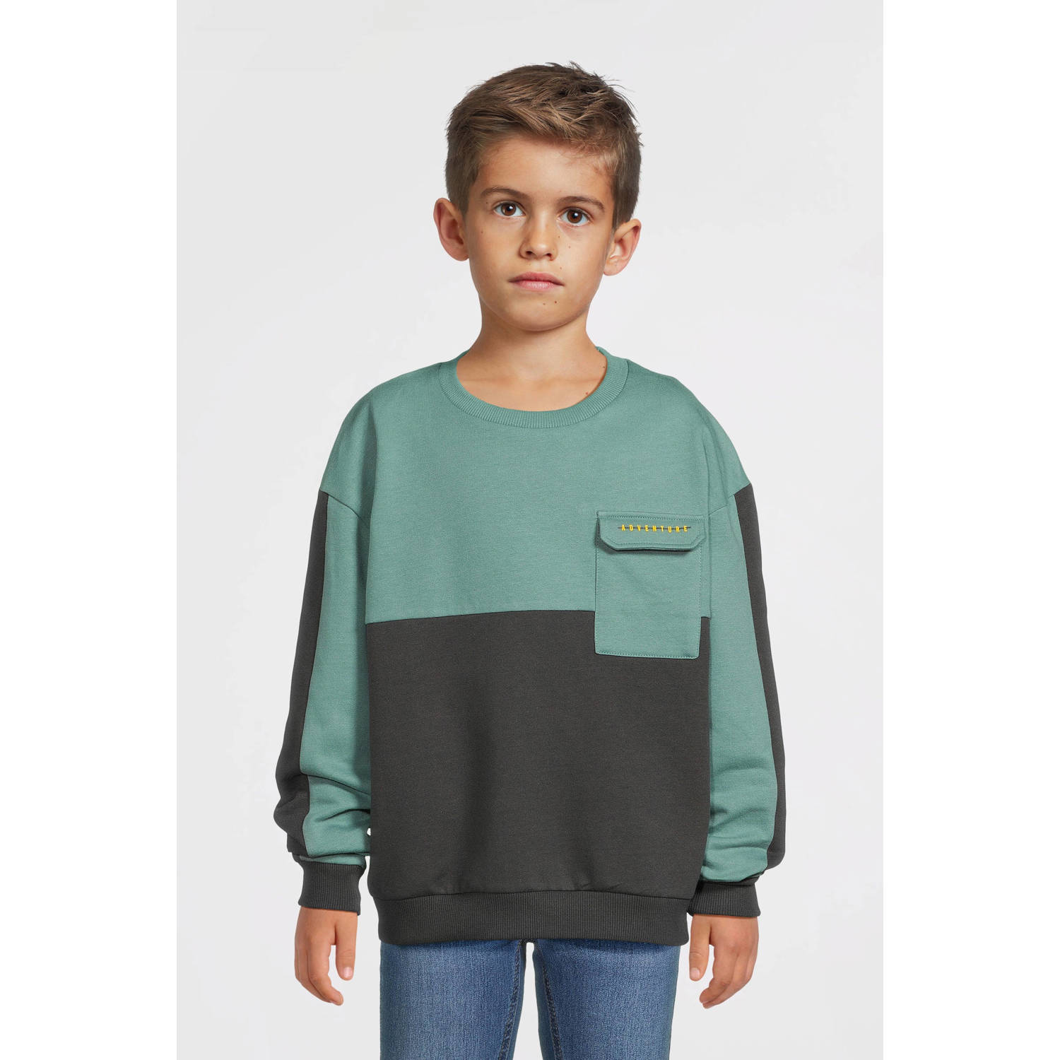 No Way Monday sweater petrol donkergrijs