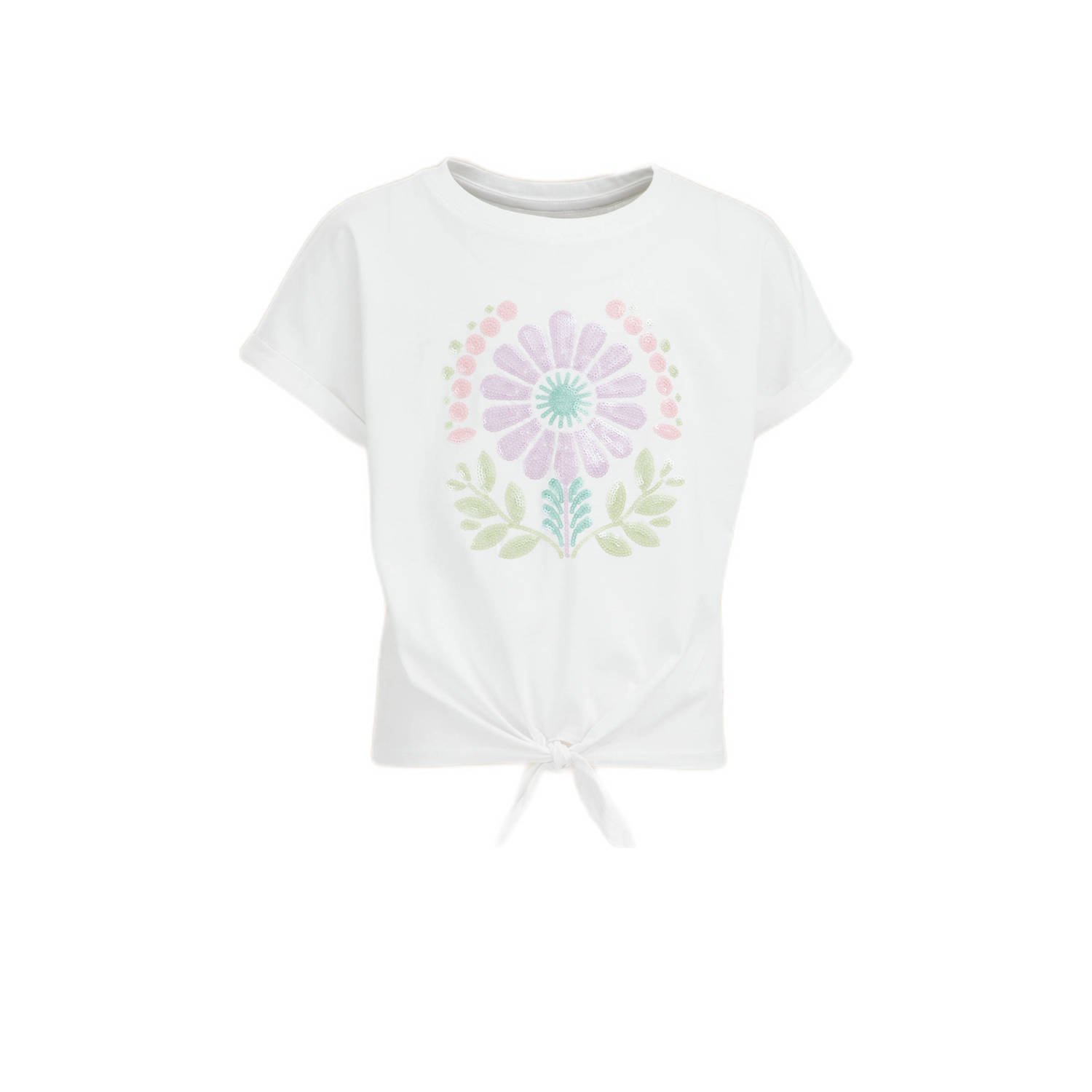 WE Fashion T-shirt met printopdruk wit Meisjes Katoen Ronde hals Printopdruk 158 164