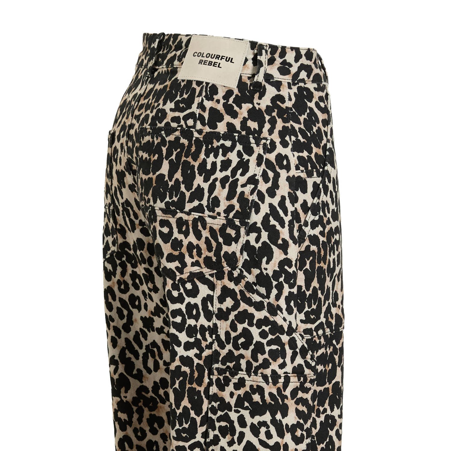 Colourful Rebel high waist straight leg jeans met panterprint zwart beige