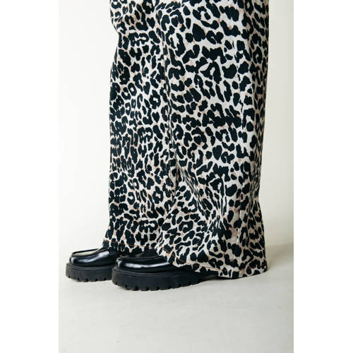 Colourful Rebel high waist straight leg jeans met panterprint zwart/beige afbeelding
