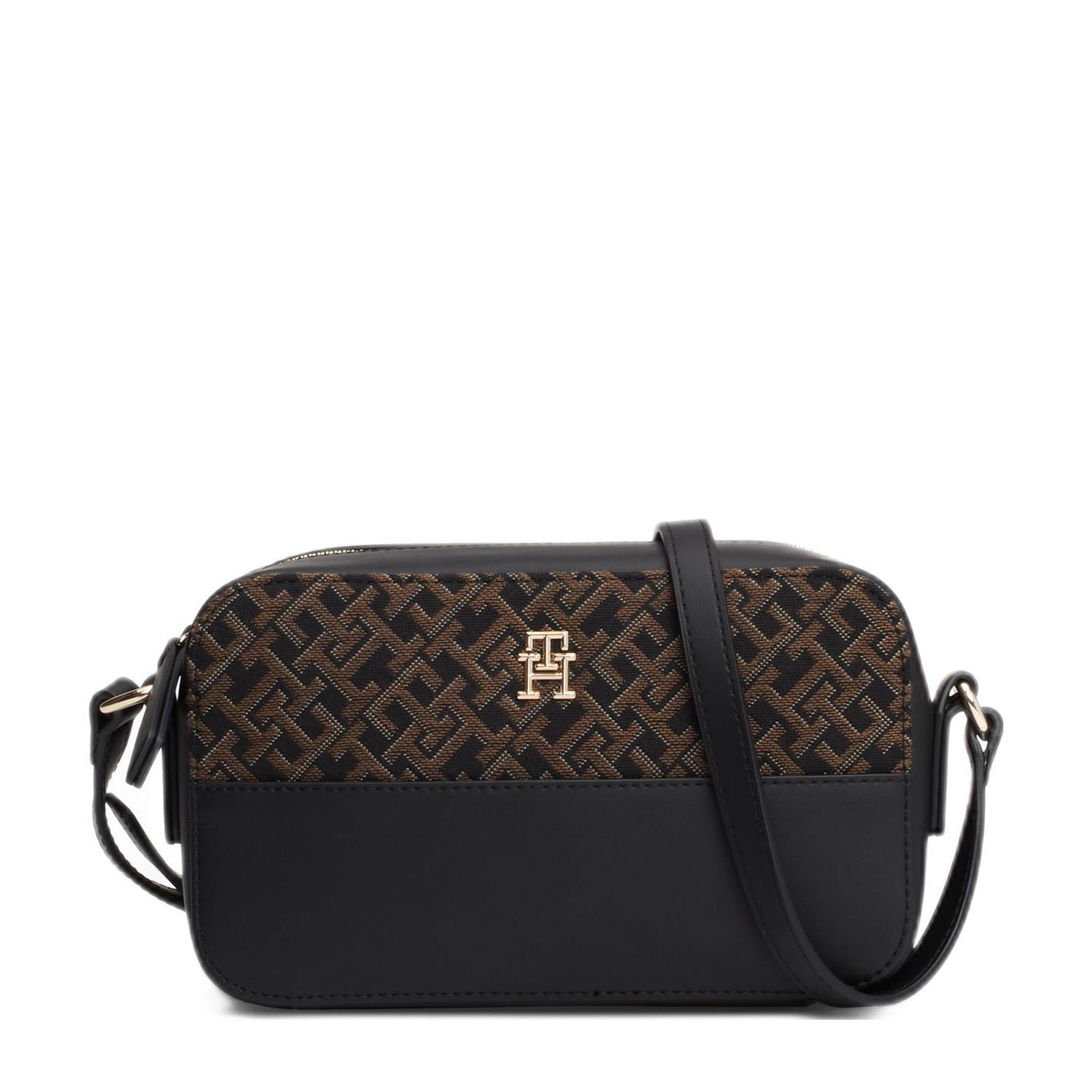 Tommy Hilfiger Zwarte Jacquard Cross Body Cameratas Black Dames