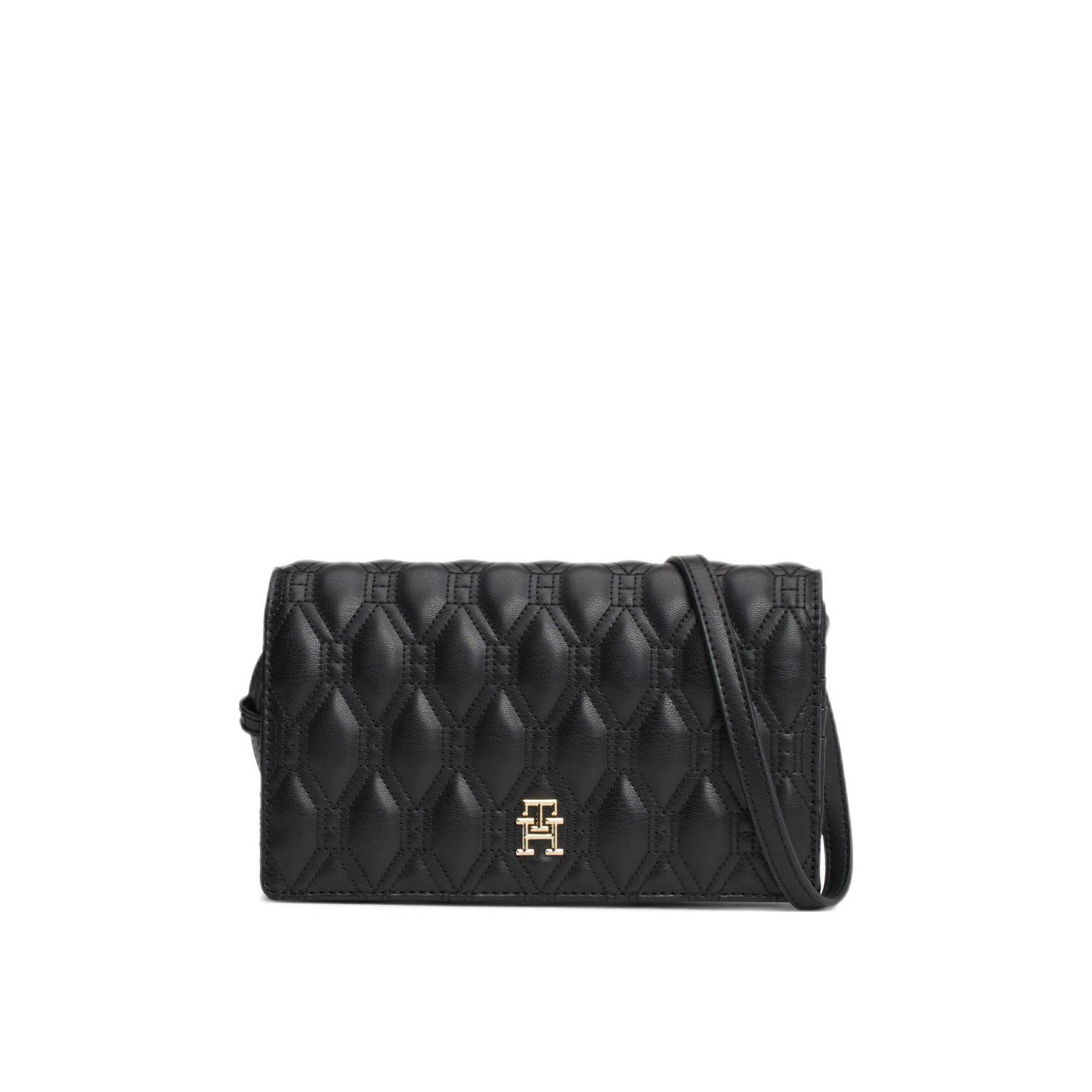 Tommy Hilfiger Elegante Zwarte Schoudertas TH Refined Flap Cros Black Dames
