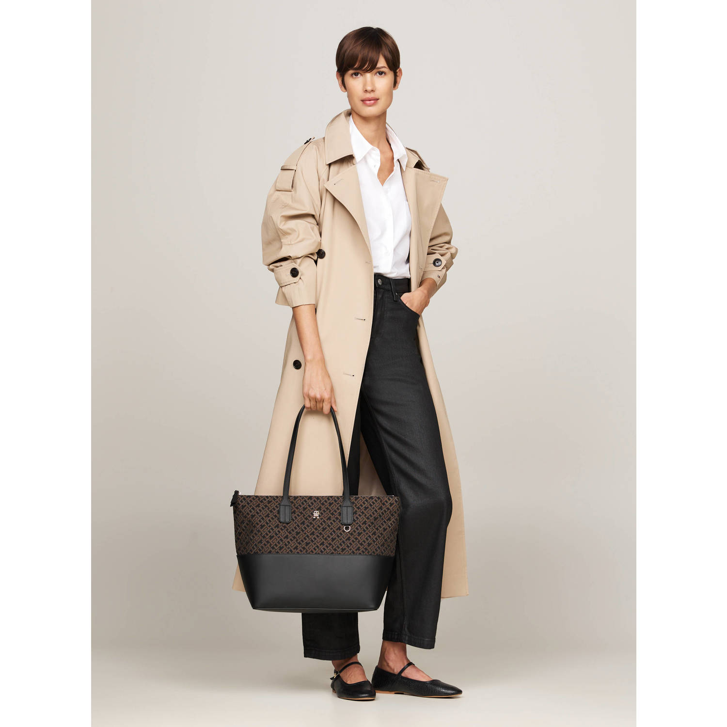 Tommy Hilfiger shopper TH Jacquard Tote met logoprint zwart