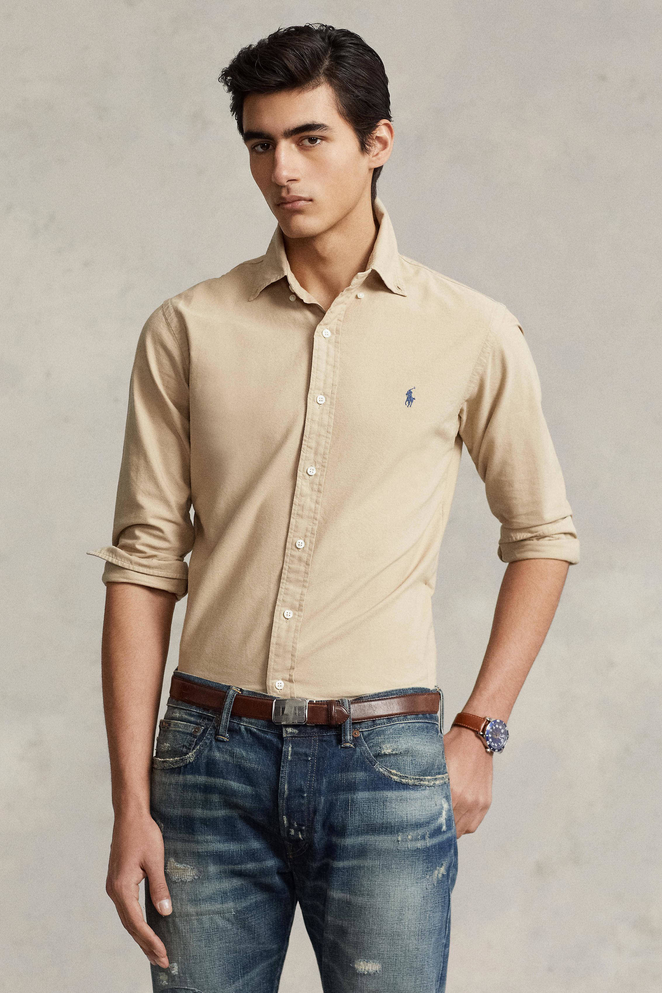 POLO Ralph Lauren slim fit overhemd beige wehkamp