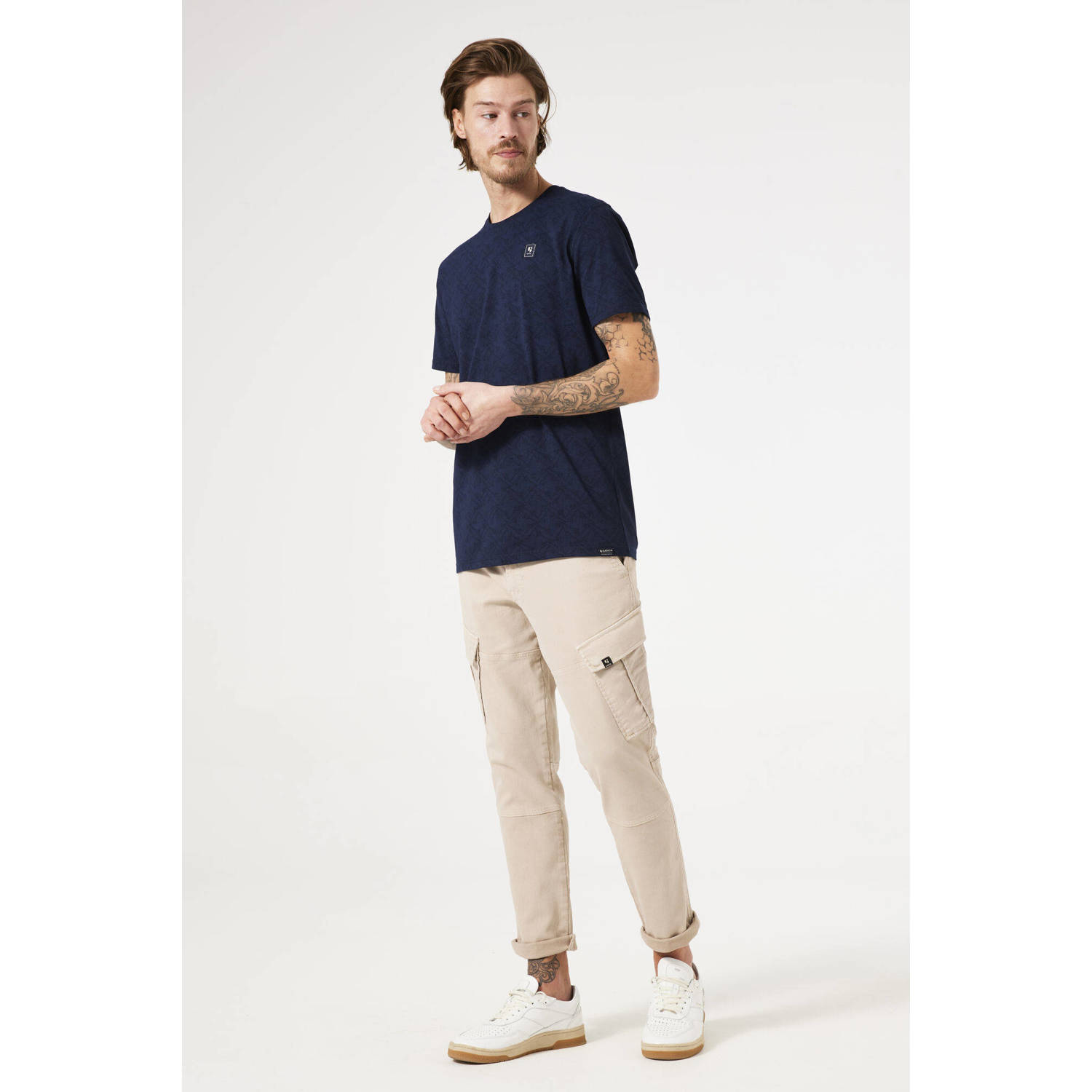 Garcia T-shirt met all over print donkerblauw