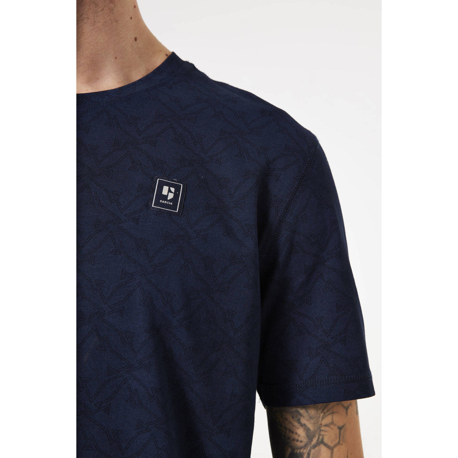 Garcia T-shirt met all over print donkerblauw
