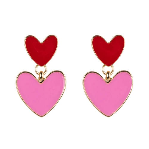 Life of Bulu oorbellen met hartjes rood/roze afbeelding