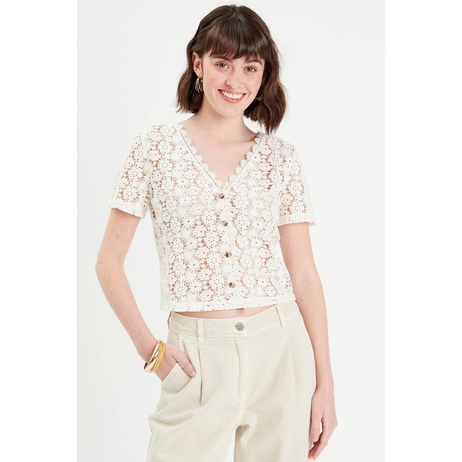 Cache gehaakte crochet top ecru