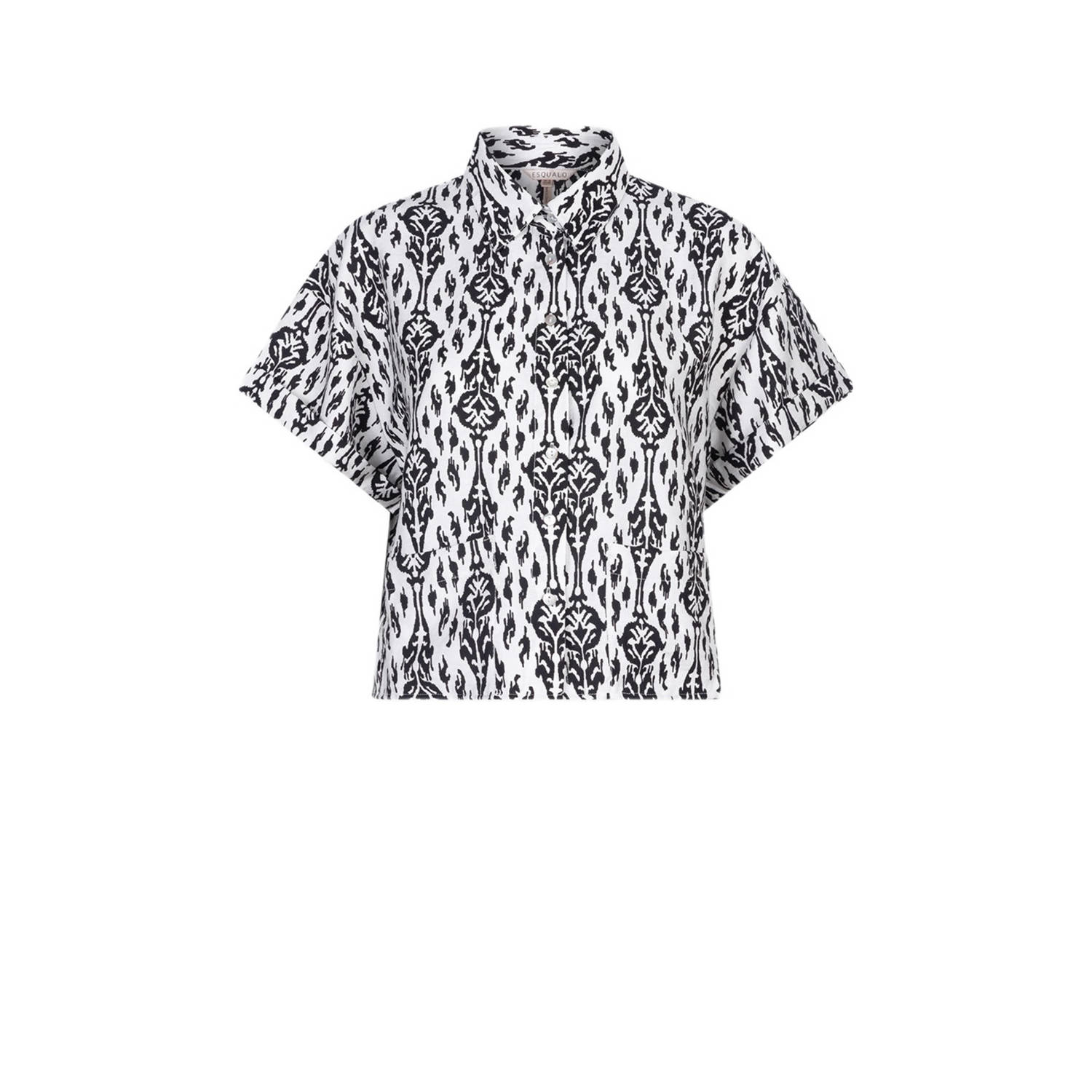 Esqualo blouse met all over print wit zwart