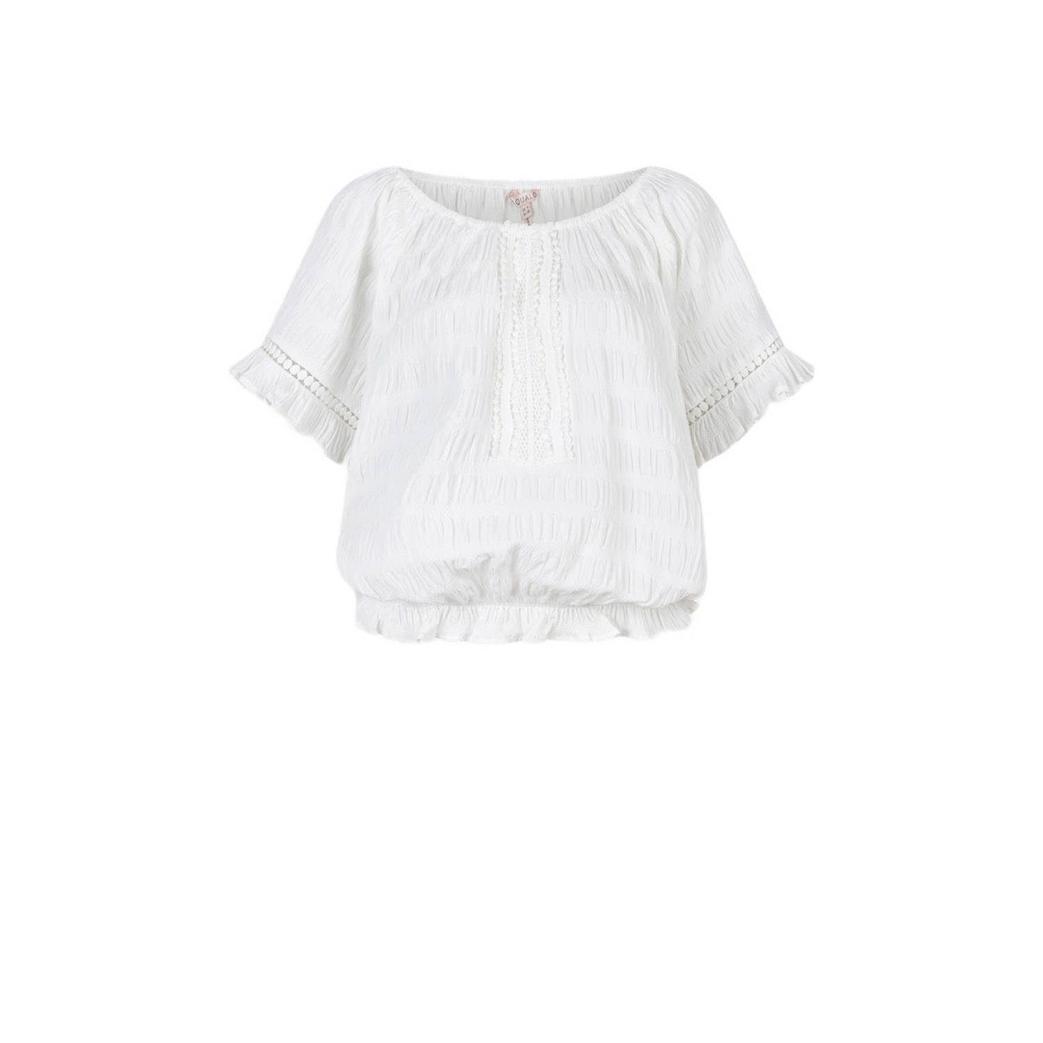 Esqualo blouse lace seersucker Hs24.14237 120 off white Heren