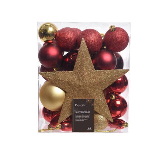 Wehkamp Decoris Kerstballen polystyreen assortie shiny matt glitter mix - 33 stuks (ø8 cm) aanbieding