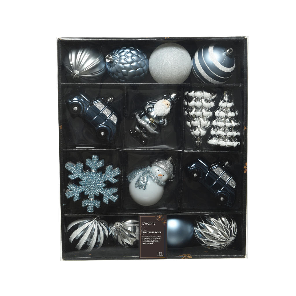 Decoris Mix box kunststof roze/kleur(en) matt shiny glitter mix - 25 stuks  (ø8 cm)