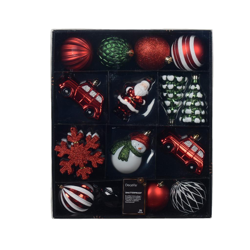 Decoris Mix box kunststof assortie matt shiny glitter mix - 25 stuks (ø8 cm)
