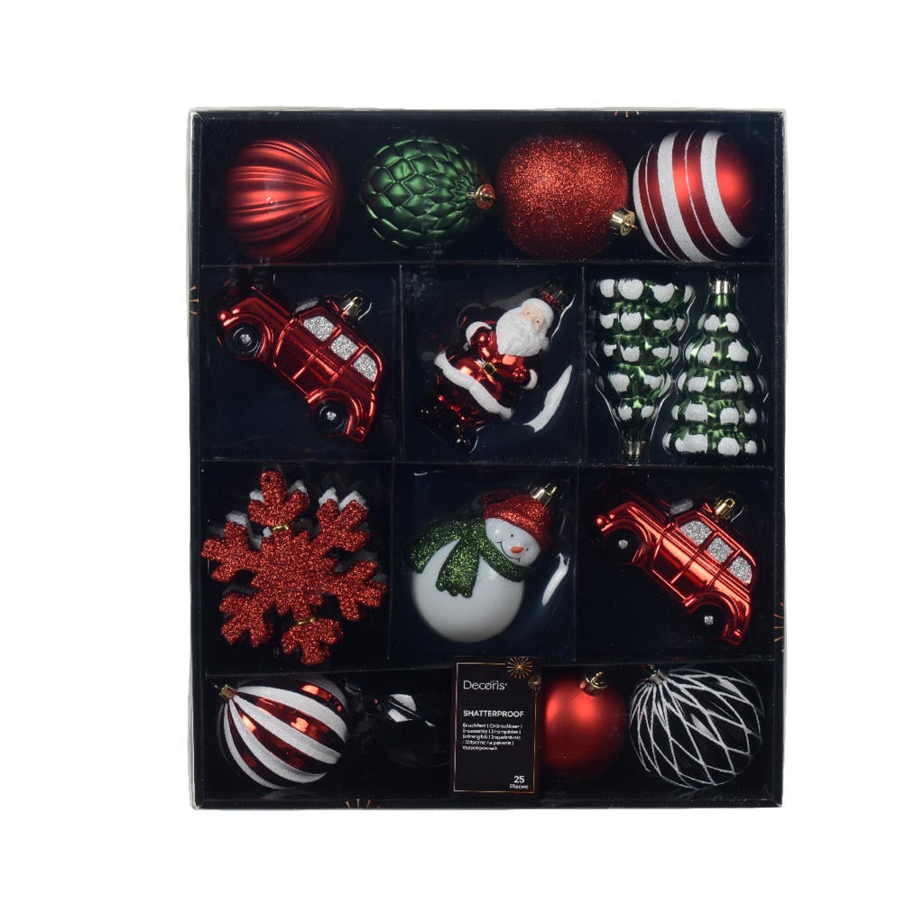 Decoris Mix box kunststof assortie matt shiny glitter mix - 25 stuks (ø8 cm)