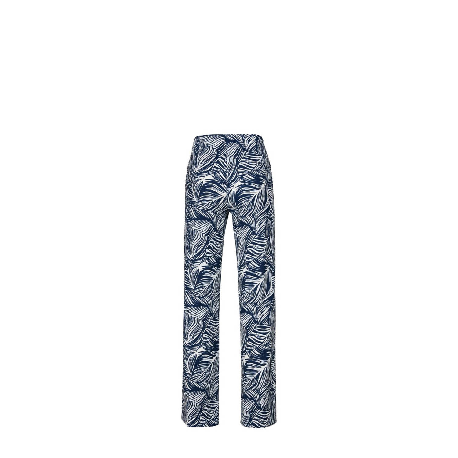 Miss Etam high waist wide leg broek met all over print blauw wit