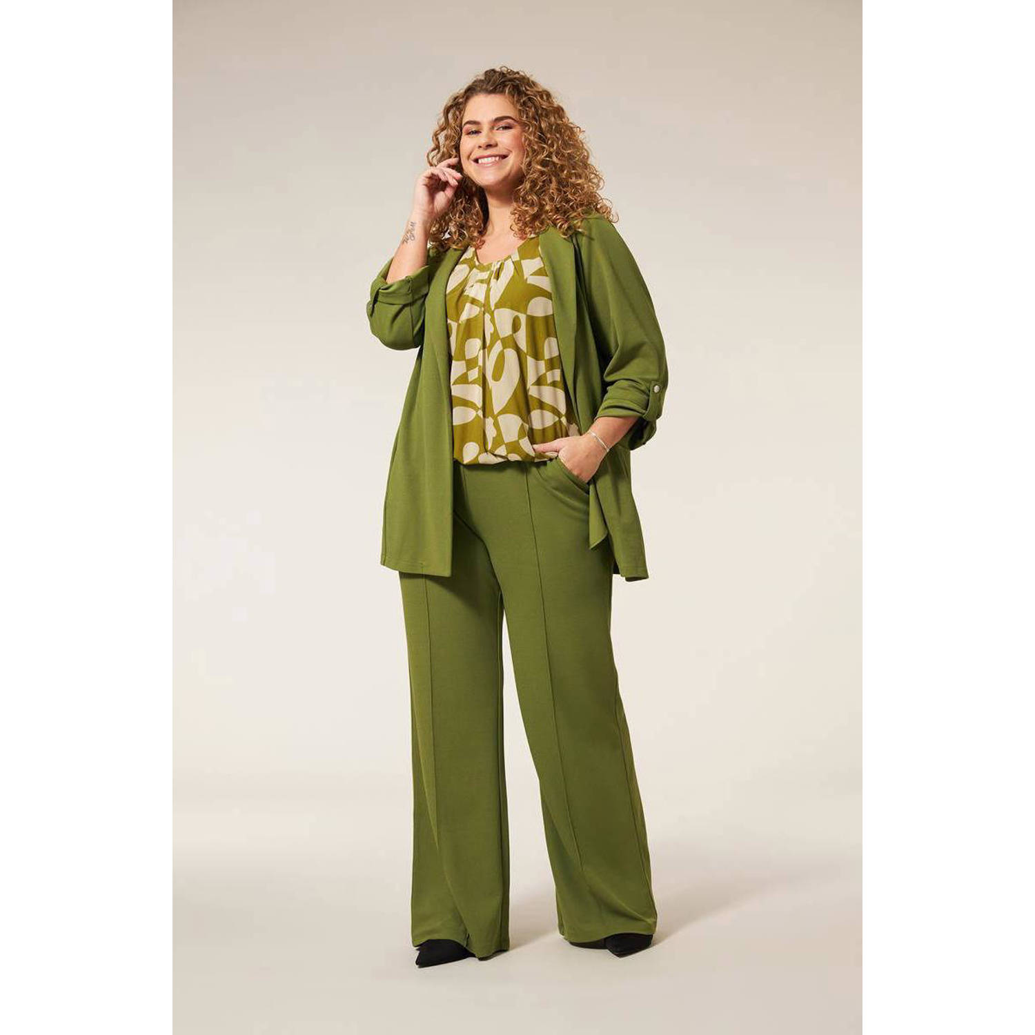 Miss Etam Plus high waist wide leg broek groen