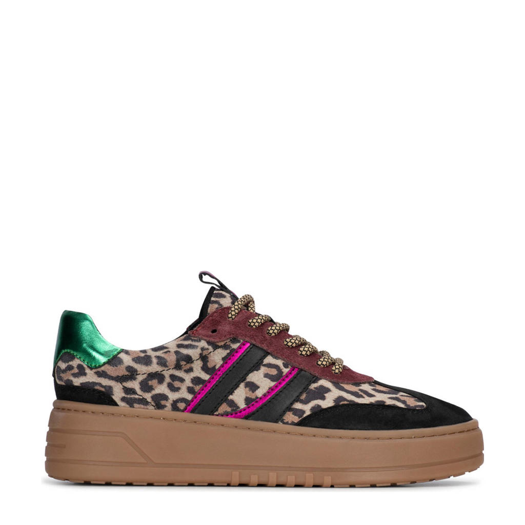 Zwarte dames PS Poelman Anemone leren sneakers Anemone met veters