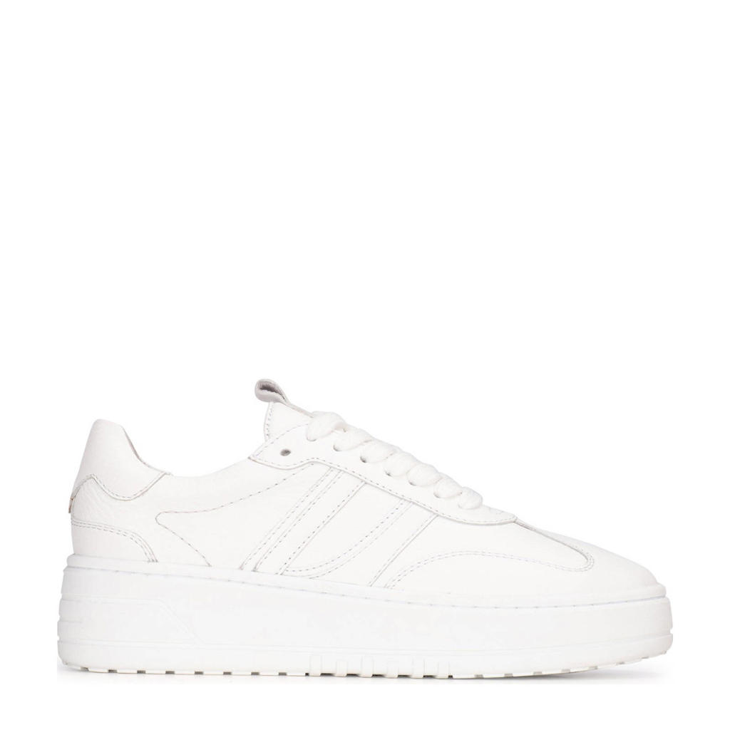 Witte dames PS Poelman Anemone leren sneaker Anemone met plateauzool, veters en effen