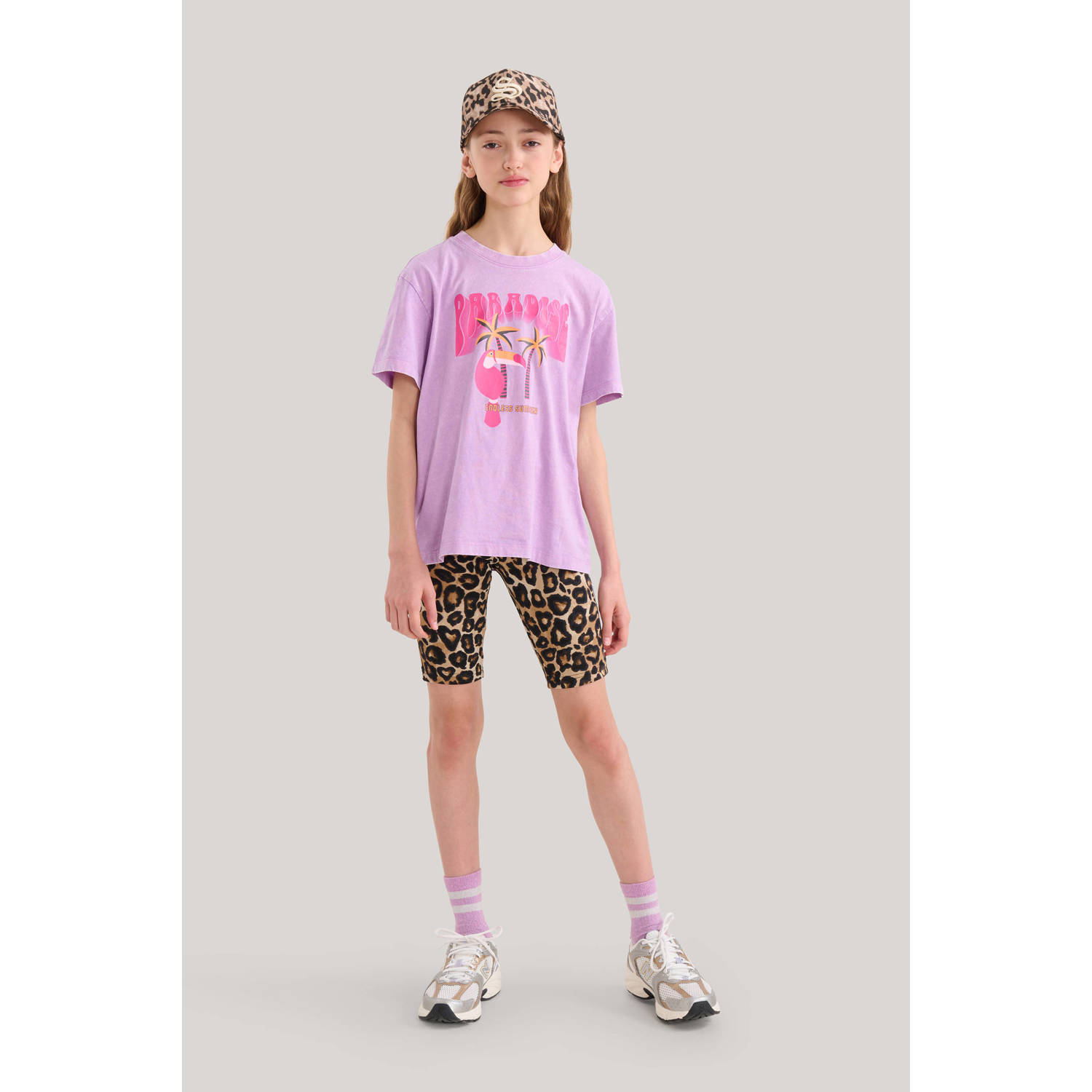 Shoeby high waist slim fit cycling short biker short met panterprint bruin zwart