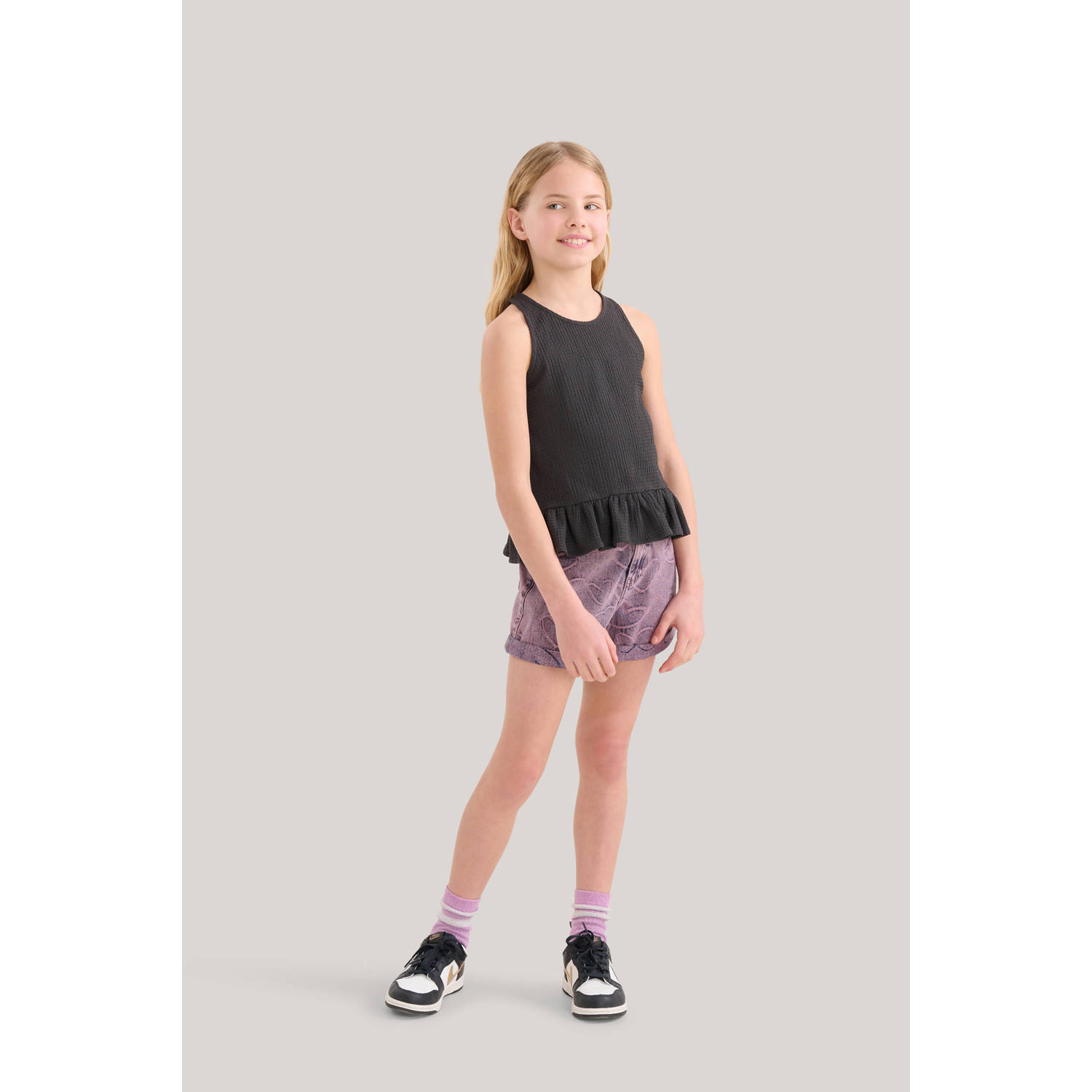 Shoeby high waist regular fit denim short met all over print paars