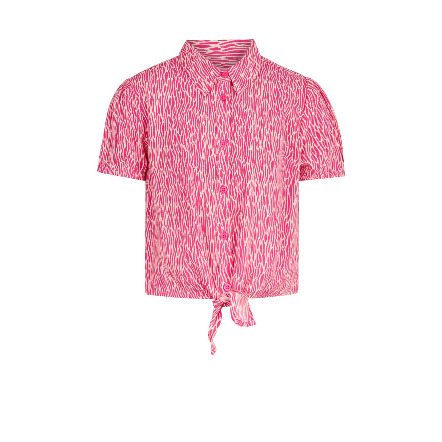 Shoeby blouse met all over print roze wit Meisjes Viscose Klassieke kraag 146 152