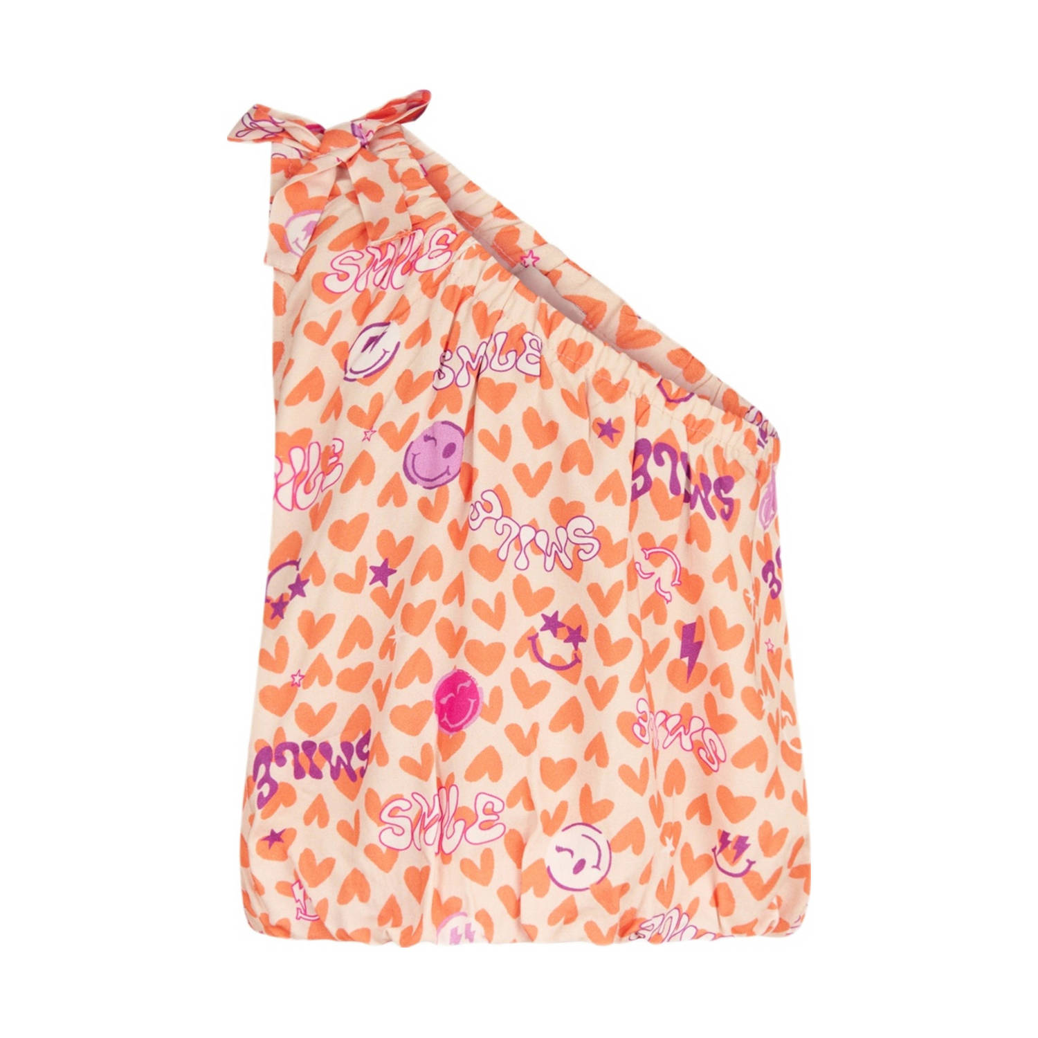 Shoeby one shoulder top met all over print oranje roze wit