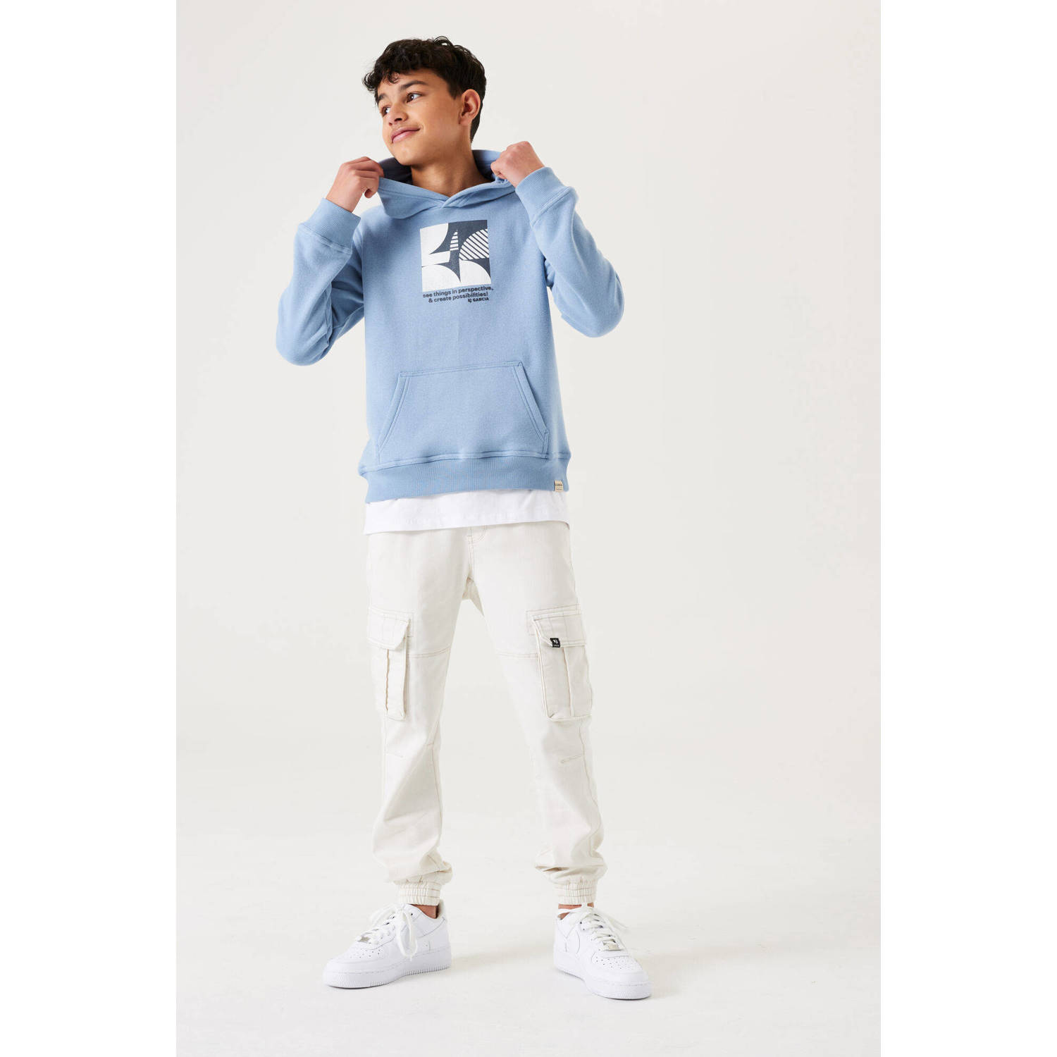 Garcia hoodie met printopdruk lichtblauw Sweater Printopdruk 128 134