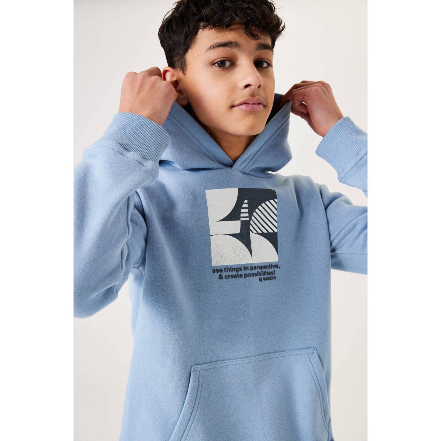 Garcia hoodie met printopdruk lichtblauw