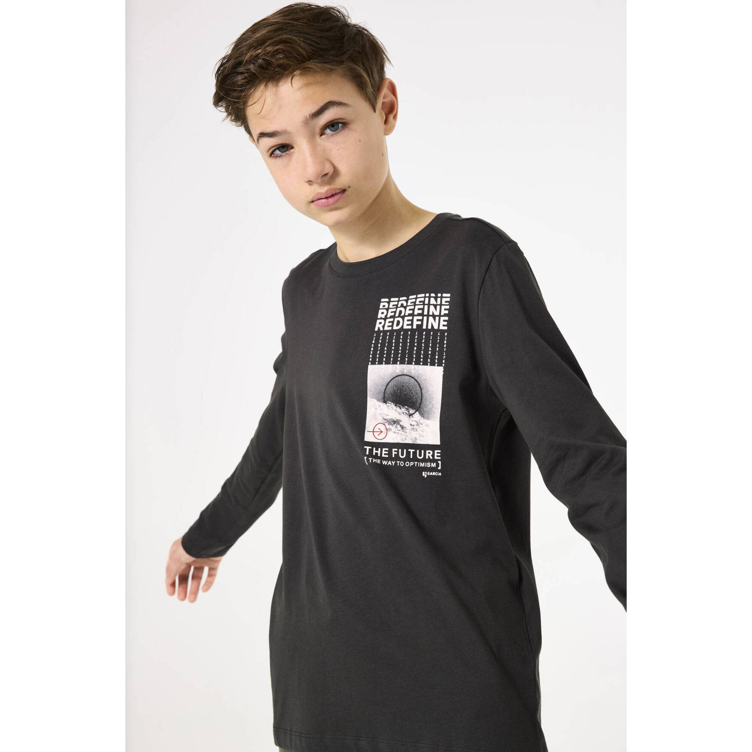 Garcia longsleeve met printopdruk donkergrijs wit