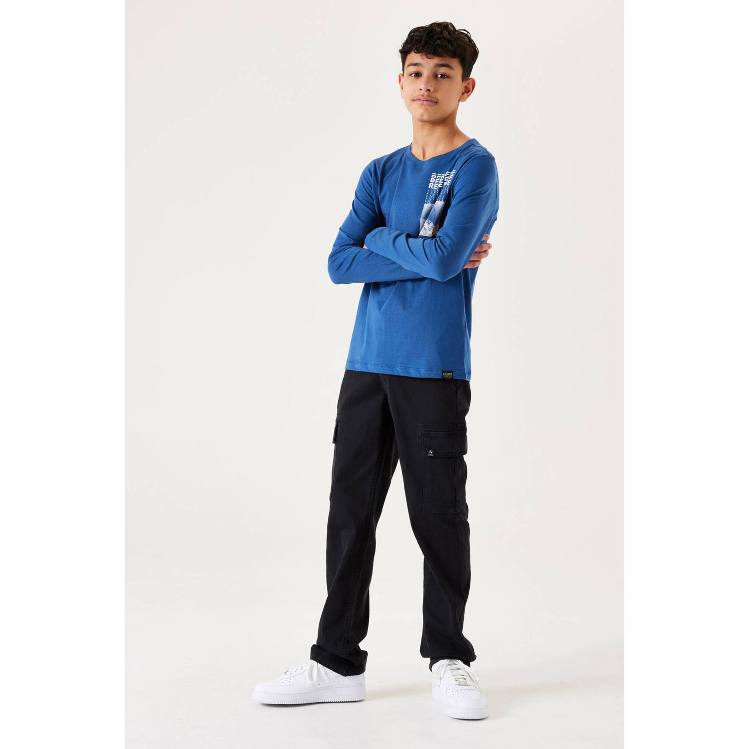 Garcia longsleeve met printopdruk kobalt blauw