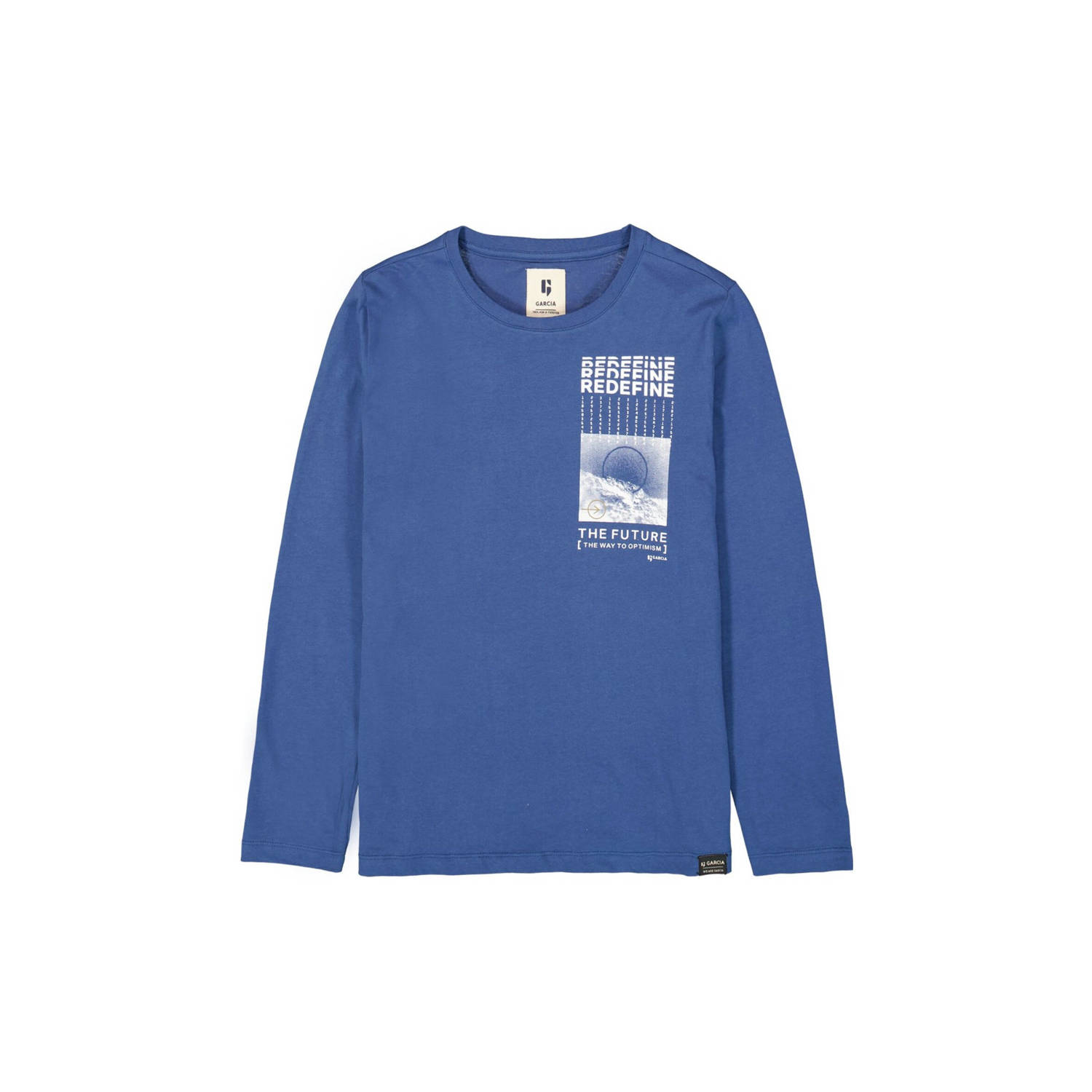 Garcia longsleeve met printopdruk kobalt blauw Jongens Katoen Ronde hals 152 158