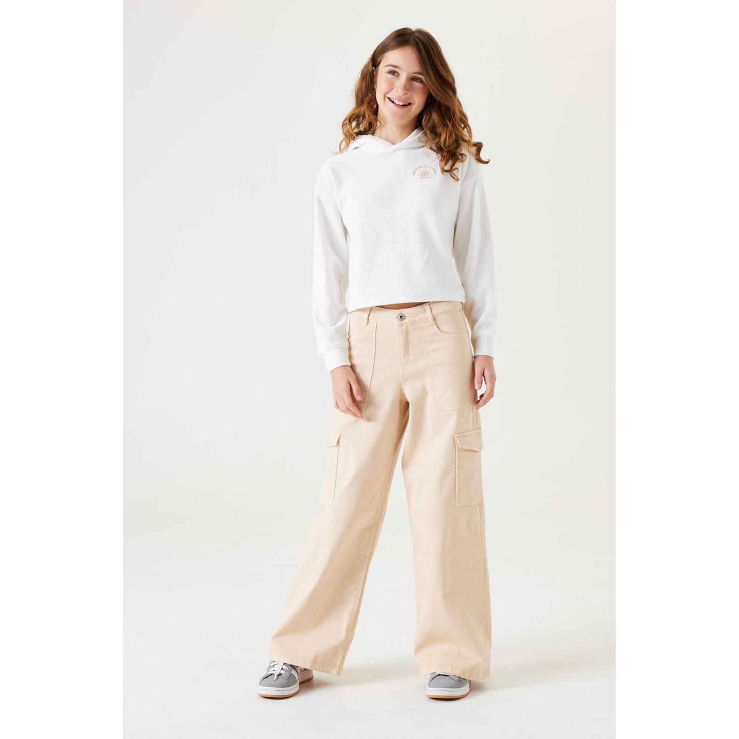 Garcia low waist wide leg cargobroek beige