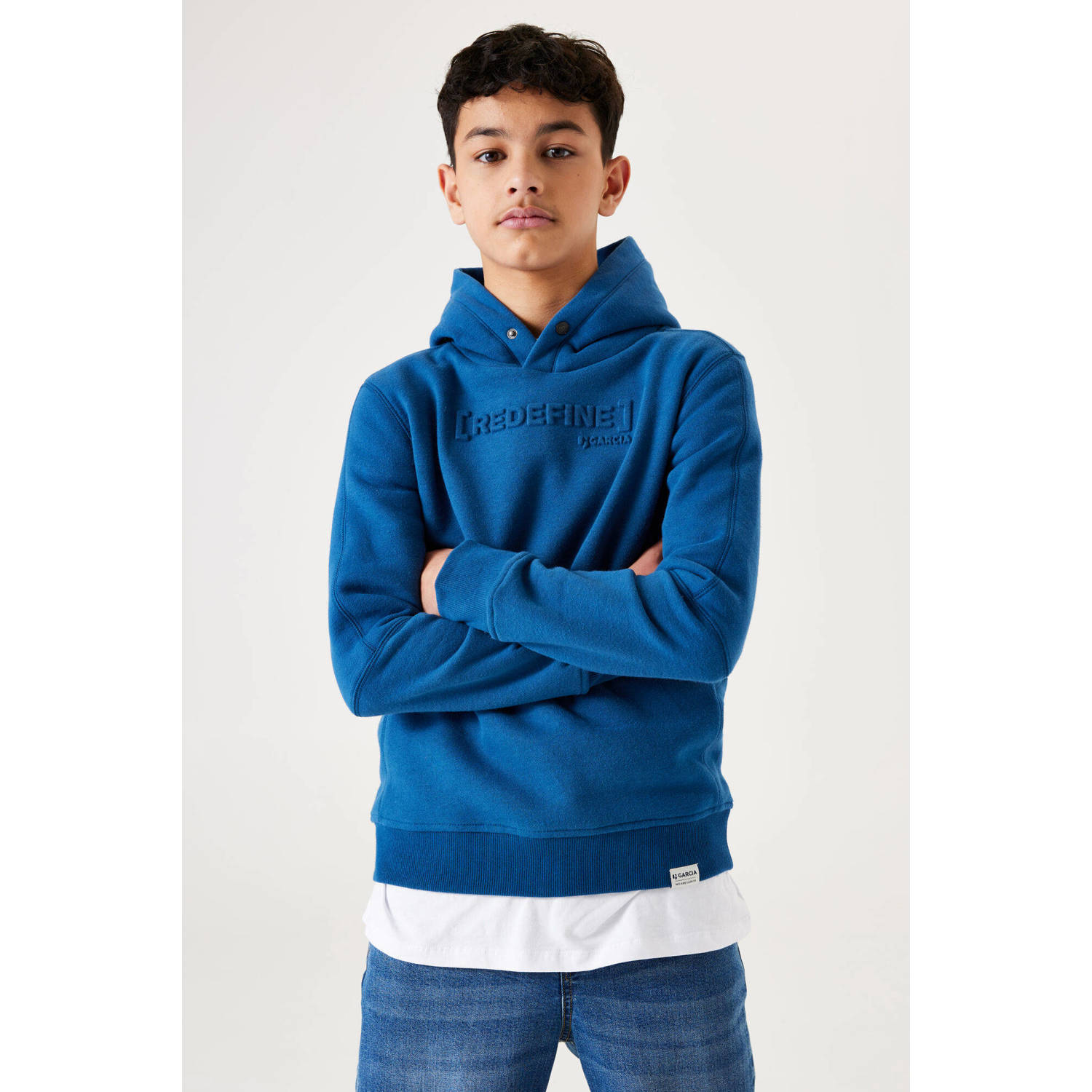 Garcia hoodie met tekst kobalt blauw