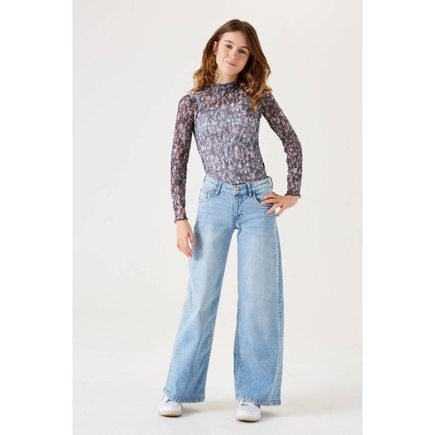 Garcia low waist wide leg jeans medium used Blauw Meisjes Stretchdenim 128