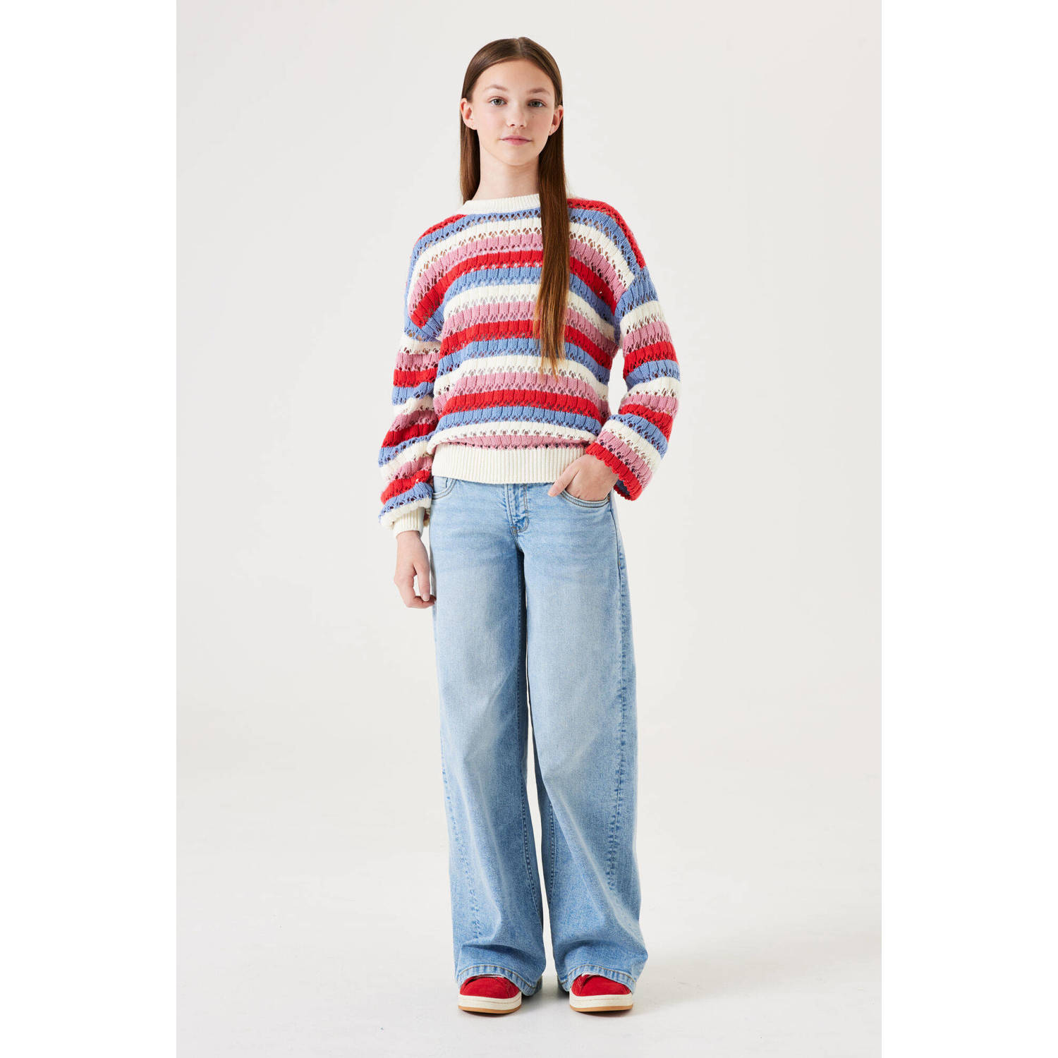 Garcia gestreepte sweater wit blauw roze