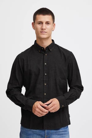 gemêleerd regular fit overhemd BHBurley zwart