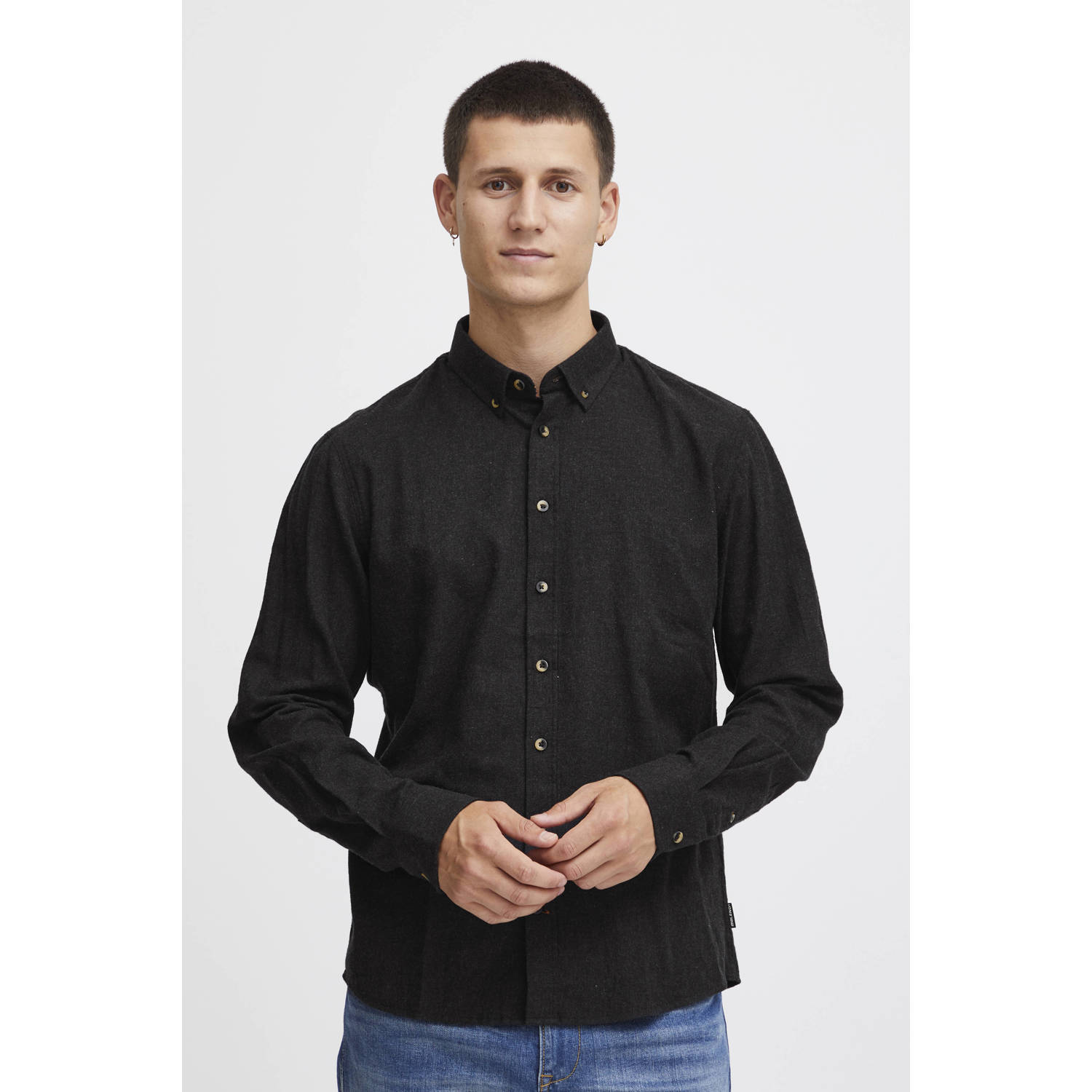 Blend gemêleerd regular fit overhemd BHBurley zwart